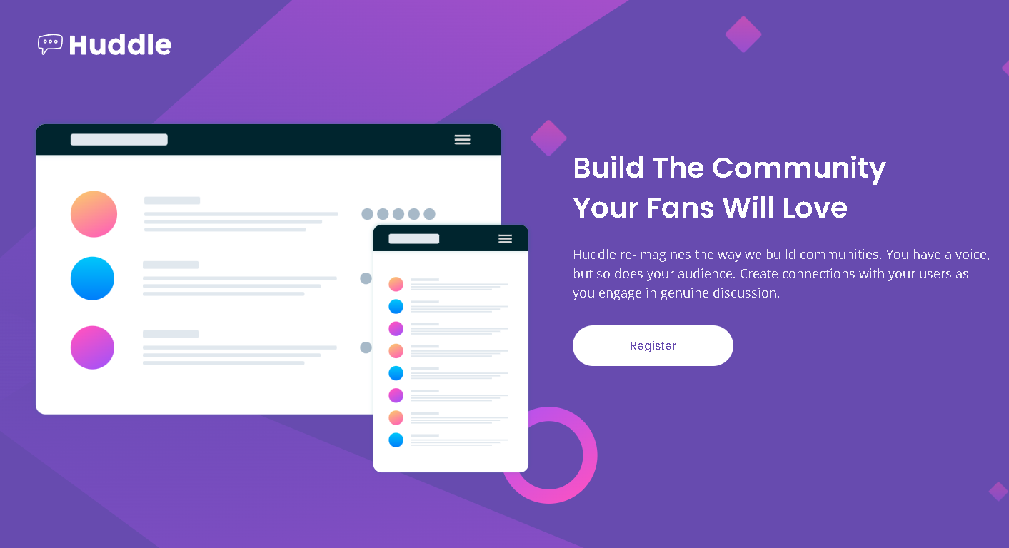 Huddle Landing Page screenshot